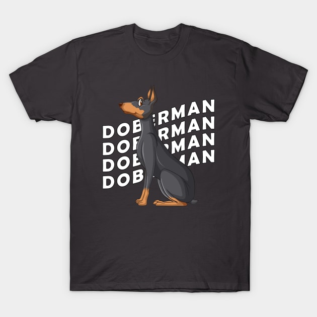 Black Natural Ear Cartoon Doberman T-Shirt by Kirin Store